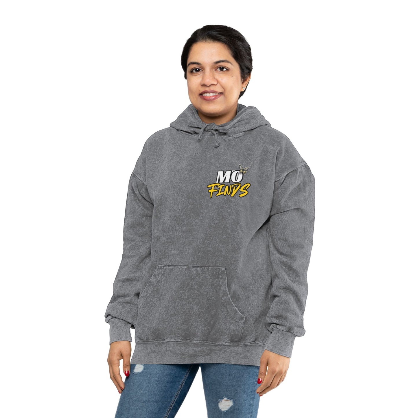 Mineral Wash Hoodie with Mofinds Logo and Butterfly - Unisex