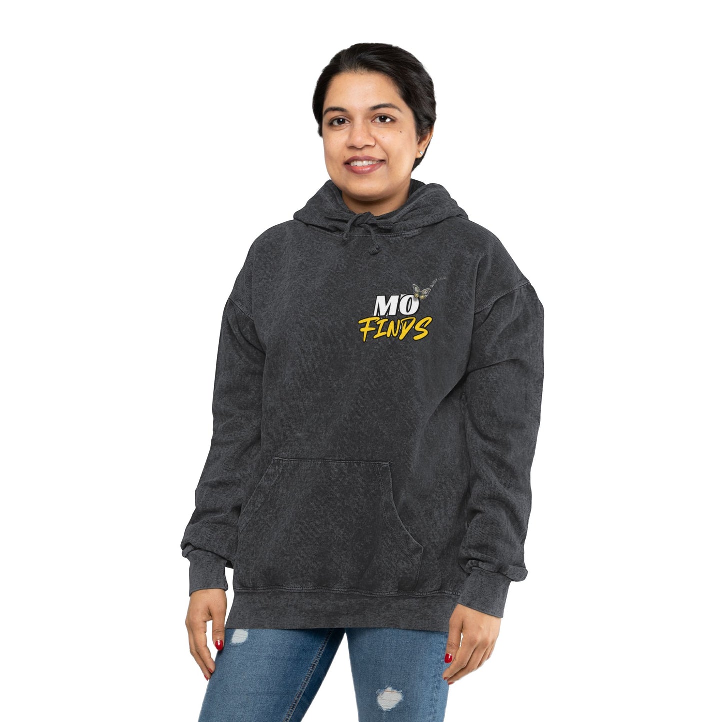 Mineral Wash Hoodie with Mofinds Logo and Butterfly - Unisex